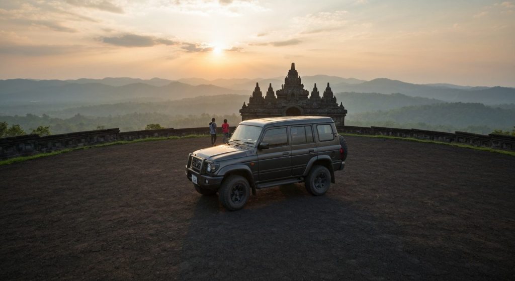 merapi jeep tour booking whatsapp email reservations — Photorealistic editorial travel photograph relevant to: The clear