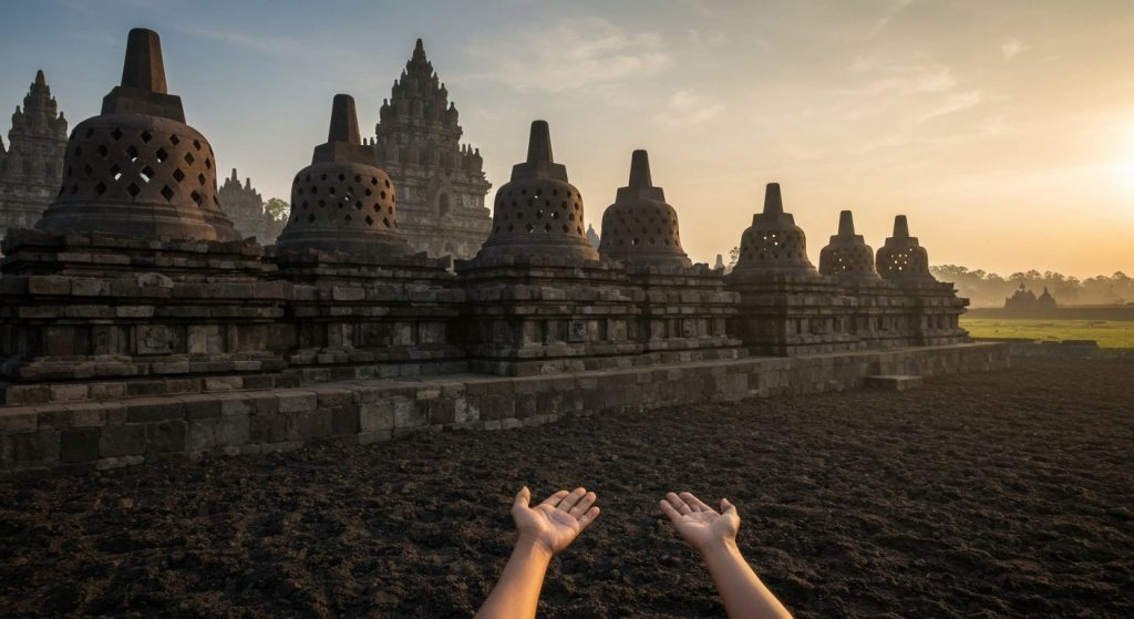 yogyakarta tour packages borobudur prambanan merapi — Photorealistic editorial travel photograph relevant to: The cleare